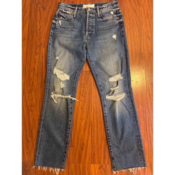 MOTHER Denim - Mother The Trickster Skimp Fray Jeans Till Seeker Distressed Straight Leg 24